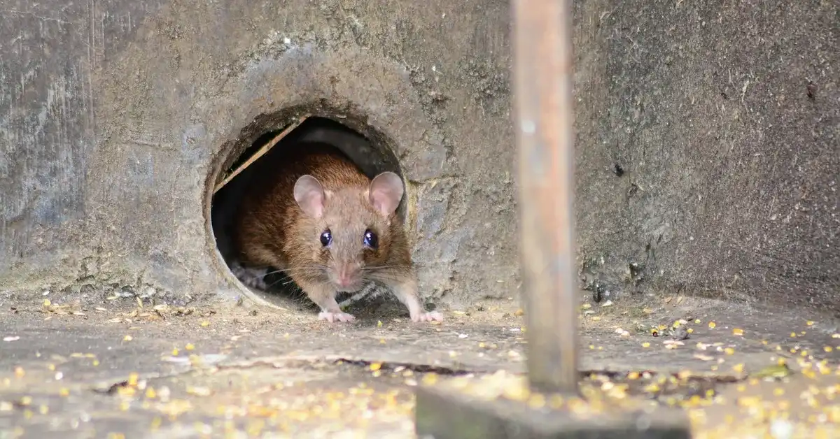Mouse squeezing out of a small round entry hole