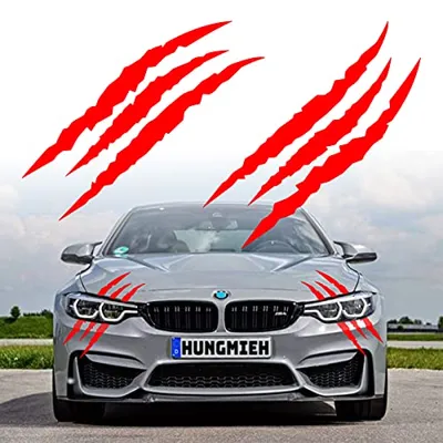 HungMieh 2PCS Claw Mark Car Decak, Car Headlight Decal/15.8 Inch, Monster Claw Scratch Stripe Stickers for Dodge Challenger/Charger, Reflective Red