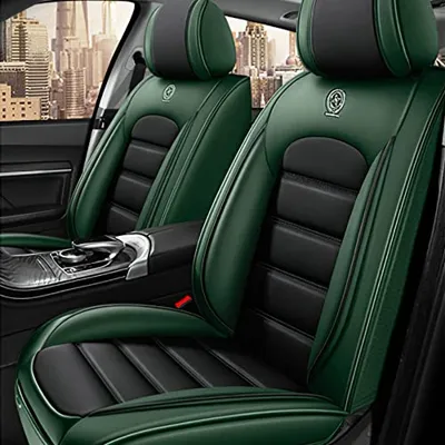 Iceleather Car Seat Covers for Honda Element 2003-2011,Waterproof Soft Breathable PU Leather Seat Cover with Storage Pockets(Black&Green,Front Set)