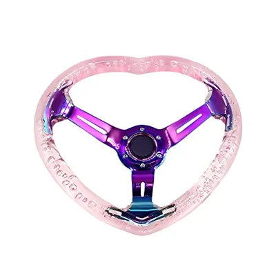 idain Universal Acrylic Racing Steering Wheel Heart-Shaped Design Steering Wheel Fit for Most vehicle,Racing car,RZR,Club Car (Pink)