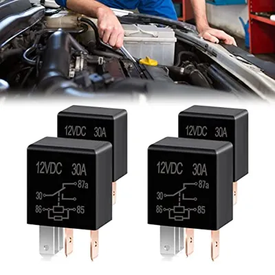 jeseny 4 Pack Car 5 Pin 12V 30A Relay, High Performance Waterproof Stable Relay, Multi-Purpose Relay Heavy Duty Standard Relay Kit, for Automotive Motor Replacement Accessories (Black)