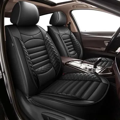 JIAMAOXIN Seat Covers for Nissan Rogue 2010-2025, Full Set 5 Seats Faux Leather Car Seat Cushion Protector Compatible Airbag (5 Seat Full Set, Black)