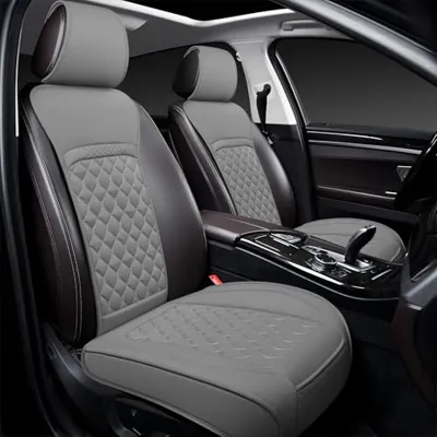 Joy Forserve Front Car Seat Covers for Volkswagen,Leather Waterproof Seat Protector Custom Fit Volkswagen VW Beetle Jetta Passat Tiguan Taos Atlas ID.4,2 Pack,Gray
