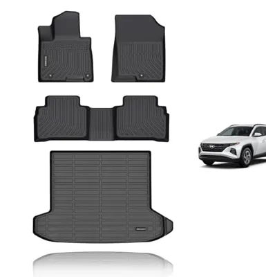 KELCSEECS® All Weather Floor Mats & Cargo Liner for 2025 2024 2023 2022 Hyundai Tucson(Not Fit Hybrid) Car Mats Automotive Cargo Mat Floor Liners Trunk Mat Hyundai Tucson Trunk Liner Accessories Black
