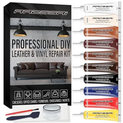 Leather Repair Kit for Furniture, Sofa, Jacket, Car Seats and Purse. Vinyl Repair Kit. Super Easy Instructions to Match Any Color, Restore Any Material, Bonded, Italian, Pleather, Genuine