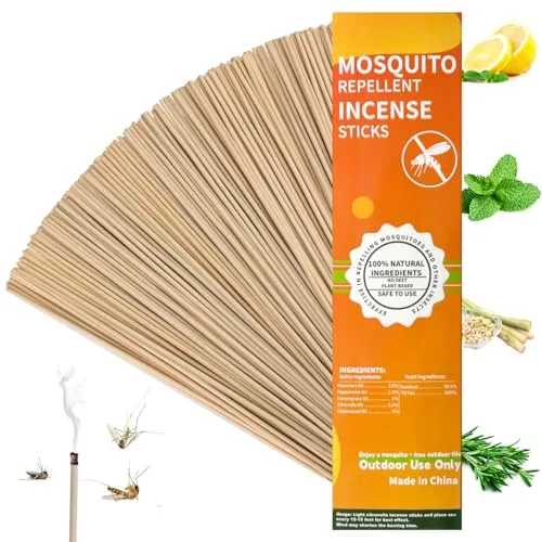 120 Pack Natural Mosquito Repellent, Mosquito Incense Sticks Patio - Gnats, Fly, Mosquito Outdoor Pest Repellent for Outdoor Indoor Use, Long Lasting Protection