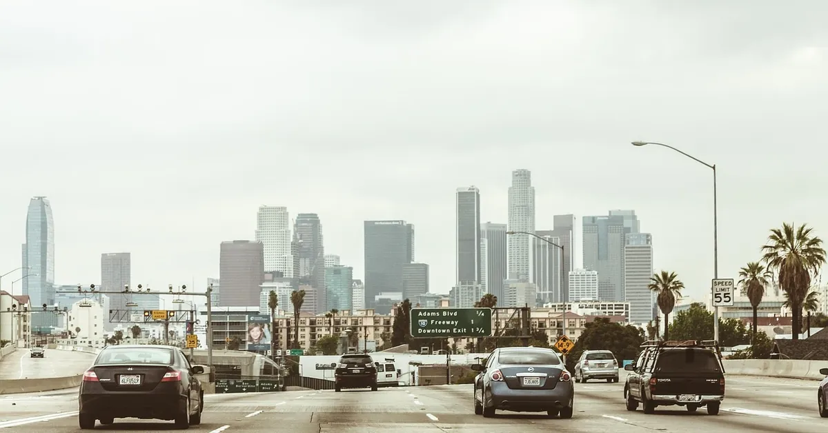 Los Angeles freeway packed with cars representing the millions of vehicles registered in America