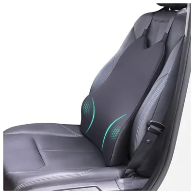 Lumbar Support Pillow for Car - Back Support for Medium to Large Vehicles - Soft Memory Foam Car Seat Cushion for Back Pain Relief - Dual Adjustable Straps Securely Fixed Car Lumbar Support -Black