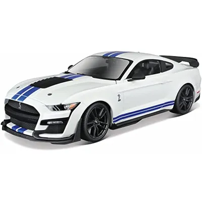 Maisto Diecast Cars 2020 Ford Mustang Shelby GT500 White with Blue Stripes Special Edition