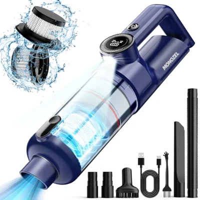 MONOZEL Handheld Vacuum Cordless - Car Vacuum Cleaner with Brushless Motor, 15kPa Suction, LED Light, Type C Port