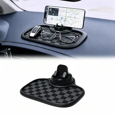 Multifunction Car Dashboard Anti-Slip Mat with 360° Rotating Adjustable Phone Holder, Multi Organizer Pad for Phones, Keys,Black