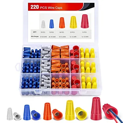 Nilight 220PCS Wire Screw Caps Terminals Kit 5 Sizes Electrical Assortment Spring Thread Insulated Twist on Connectors for 22-12 AWG Wires