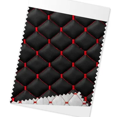 OMAC Embossed Black Faux Leather Lining Red Diamond Stitch Car Upholstery 55x39 inch