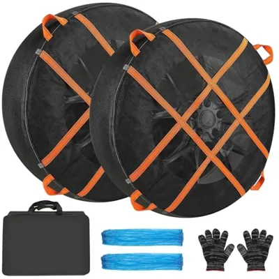 Orceed Snow Socks for Tires, Universal Fit for Cars Trucks SUVs, Winter Anti-Slip Traction Tire Socks for Snow & Ice Roads, Easy Install Reusable Automotive Tire Snow Socks, J07