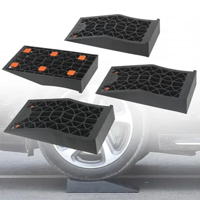 OULEME Low Profile Car Service Ramp - 4 Pack with Anti-Slip Pads for Lift Maintenance and Oil Changes, Low-Chassis Car Tire Ramps for Jack Support