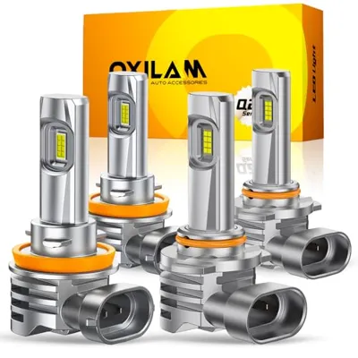 OXILAM H11 9005 Light Bulbs Combo, 320000lm 400% Brighter 6500K Cool White Light, 1:1 Size H11/H9/H8 9005/HB3 Fog DRL Light Halogen Replacement, Pack of 4