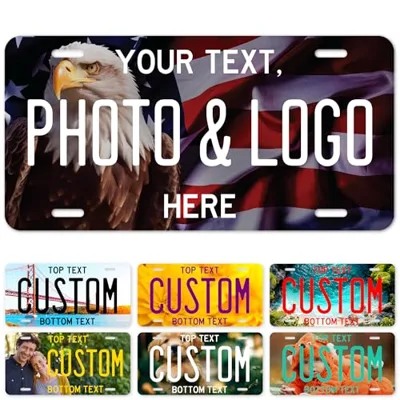 Custom Car Plate, Personalized Metal Plate with Photo and Text for Front of Car, Bike, Kids Novelty Decor Auto Accessories, 6x12 Inches, Rust Free .025 Aluminum, Fade Resistant, Made in USA