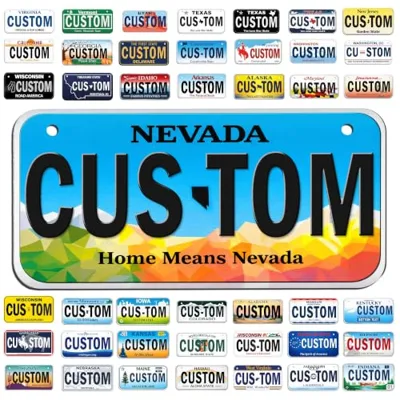 Personalized Mini License Plate for Kids, Custom Name Tag All 50 US States Design, UV Printed Rust Free Aluminum Bike Bicycle Scooter, Ride-On Toy Name Plate Weatherproof (Custom State)