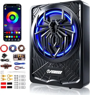 NEW 10"1200W Slim Underseat Subwoofer and Amp Package,APP Controls Light