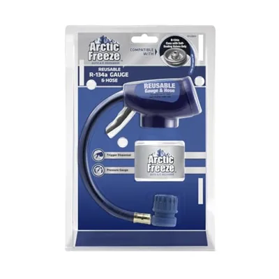 A/C Pro Arctic Freeze Car Air Conditioner Refrigerant Gauge and Hose, Reusable AC Recharge Kit Compatible with R-134A Cans with Self Sealing Valves