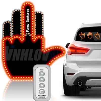 VNHLOVO LED Finger for Car, Gesture Wacky Funny Multi-Functional Warning Rear Luggage Compartment, Windscreen Decorative, 176 LED Beads, Remote Controlled, 3-Modes