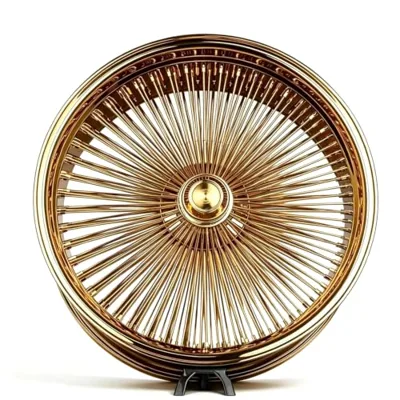 22 Inch Wire Spoke Wheels, Gold Plated Rims, Full Gold Plated Wire Wheels, Vintage Classic Car Rims, Round Knock Off Center Cap, Straight Lace Wire Spoke Rims (Set of 4 Wheels)