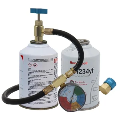 ZeroR® R1234YF Refrigerant Recharge Kit with 1 X 8oz R1234YF Can & 24" HD Brass Can Tap Gauge -, Ideal for Automotive AC Systems, Reverse-Thread Design - Easy Access to Hard-to-Reach Ports (2 Cans)
