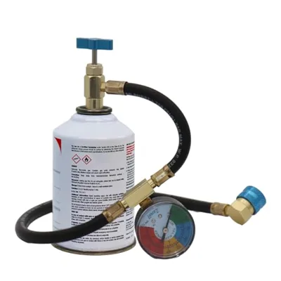 ZeroR® R1234YF Refrigerant Recharge Kit with 1 X 8oz R1234YF Can & 24" HD Brass Can Tap Gauge -, Ideal for Automotive AC Systems, Reverse-Thread Design - Easy Access to Hard-to-Reach Ports, 1 Can