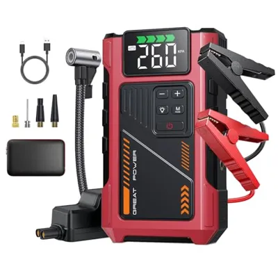 Pabulum Car Jump Starter with Air Compressor Combo 2500A Portable Jump Box, 12V Car Battery Booster with 150PSI Tire Inflator for 7.5L Gas/6.0L Diesel Engines Car Emergency Kits