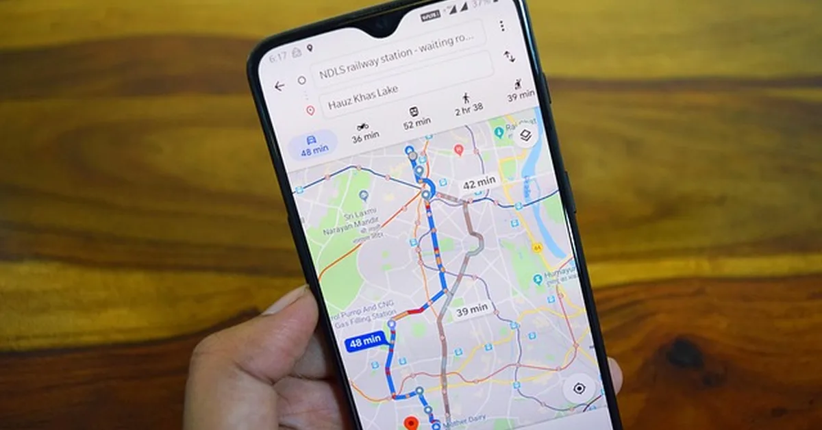 Phone showing GPS navigation map