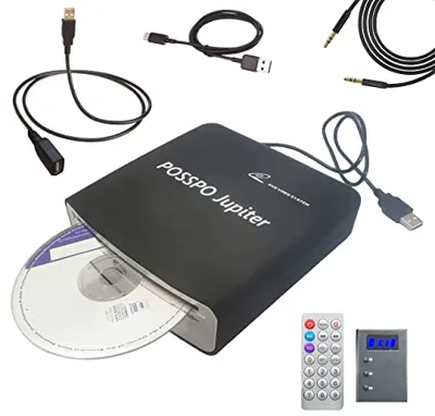 POSSPO CD DVD Player for Car with USB Port AUX Port, Portable External CD Player That Plugs into Car Laptop Desktop TV Computer, Plug & Play –Upgraded with Extra USB Extension Cable