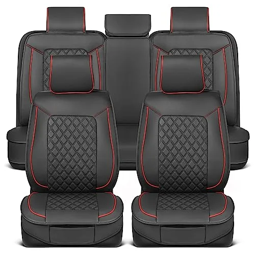 Motorbox Prestige Premium Seat Covers, Semi-Custom Fit Car Seat Covers Full Set, Automotive Interior Cover for Car Truck Van SUV, Made with Faux Leather for Superior Feel & Durability - Red