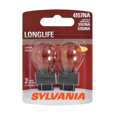 SYLVANIA 4157NA Long Life Miniature Amber Automotive Bulb, 2 Bulbs