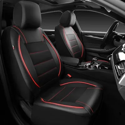 CAR PASS Universal FIT Piping Leather Two Front Seat Covers