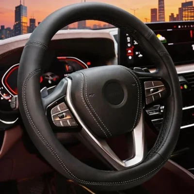 HOTOR Car Leather Steering Wheel Cover, Universal 14.5