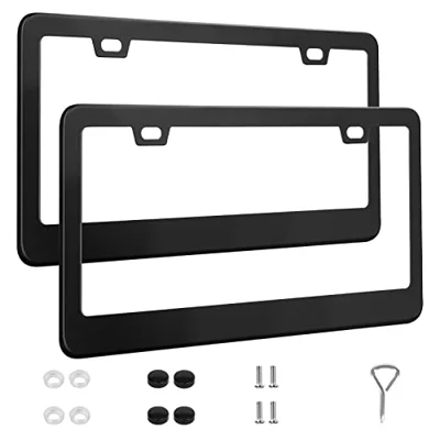 QUANQIUFEI 2 Pack License Plate Frames, Stainless Steel Car License Plate Cover Car ...