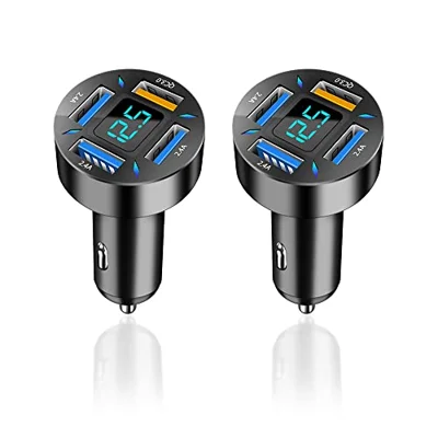 2Pcs 66W Fast USB Car Charger Fast Charge with Voltmeter LED Light Display Car Charger Adapter Compatible for iPhone ...