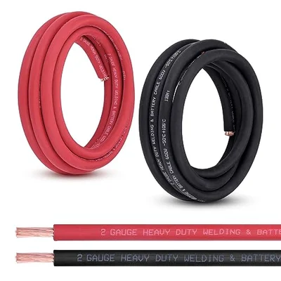 Shirbly 2 Gauge Battery Cable, 10FT Red + 10FT Black 2 AWG Pure Copper Wire Welding Cable, for Automotive, Battery, Solar and Generator, Standard U...