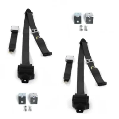 212 Main Chevy Bel Air 1955-1957 Airplane 3 Point Black Retractable Bucket Seat Belt Kit ...