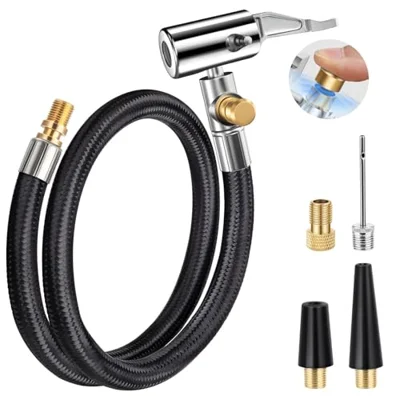 LUMITECO 21'' Quick Air Release Extention Hose, Tire Valve Extension Tube w/Presta Valve & Air Pump Ball Needle Set, Air Tire Inflator Pump ...