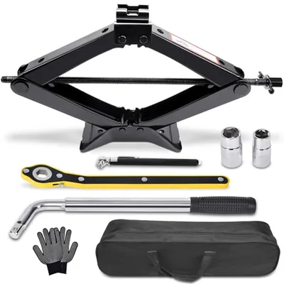 Scissor Car Jack 3 Ton (6610 Lbs) Tire Changing Kit with Lug Wrench - Emergency Kit for