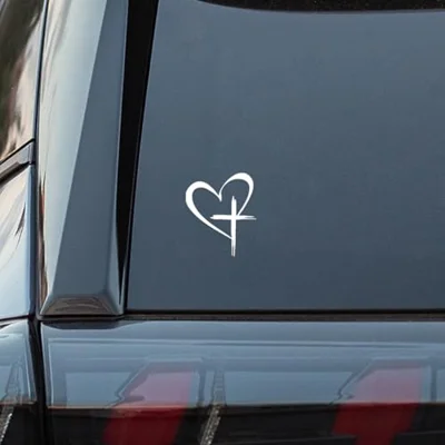KITUREK Love Cross Sticker Vinyl Window Decal, 6''×4'', White Small