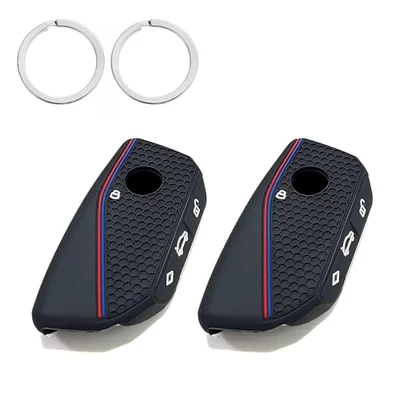 Anyhut 2 PCS Silicone BMW Key Fob Cover with 2 Key Rings, Compatible with 2023-2024 BMW IX X5 X6 X7 i5 i7 M60, Scratch Resistant Key Fob Protector Case (Red & Blue)