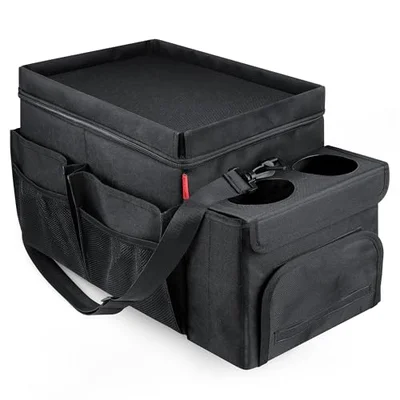 INFIVITA Car Organizer & Cooler – Durable Oxford Fabric Exterior & Waterproof Liner, Portable Car Storage & Insulated Cooler Box with Dividers, Cup...