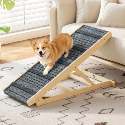 TIMHAKA Dog Ramp for Bed with 7 Adjustable Heights, Supports Up to 150lbs