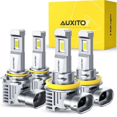 AUXITO H11 9005 Light Bulbs Combo, 60000LM 900% Super Brighter, 6500K Cool White, 1:1 Mini Halogen Size H9 H8 & 9005 HB3 Light, Plug and ...