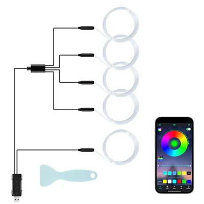 LivTee Smart Car LED Interior Lights with USB Port, LED Strip Fiber Optic Lights, Wireless App Control, Sync to Music, Car Accessories Gifts for Wo...