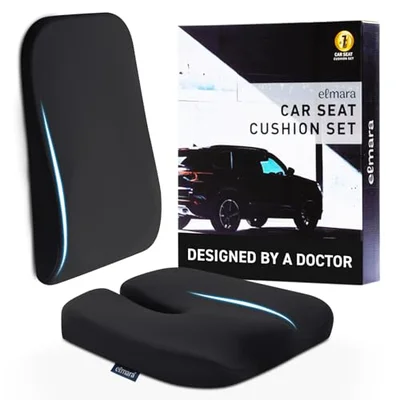 Elmara Doctor-Designed Car Seat Cushions for Driving – Car Seat Back Support, Driver Seat Cushion and Back Cushion for Car, Pillow for Driving Seat – The Ultimate Comfort Solution for Cars (Black)