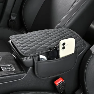 Edotim Arm Rest Cover for Car, Microfiber Leather Universal Car Console Covers Accessories with 2 Storage Bags, Black
