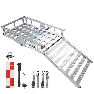 Mockins 50"x29"x8" Durable Aluminum Trailer Hitch Cargo Carrier with Ramp